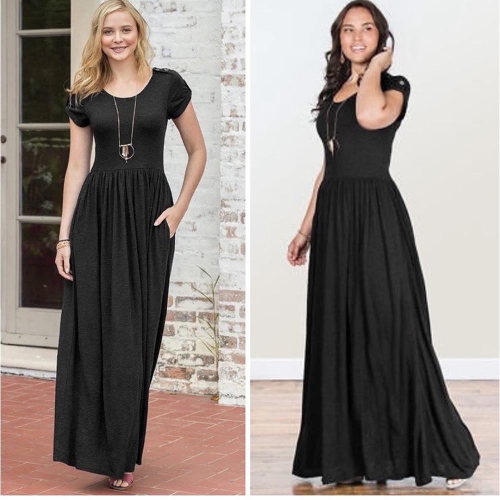 Matilda Jane Night Owl Maxi Dress XS black roll tab sleeves super soft pockets